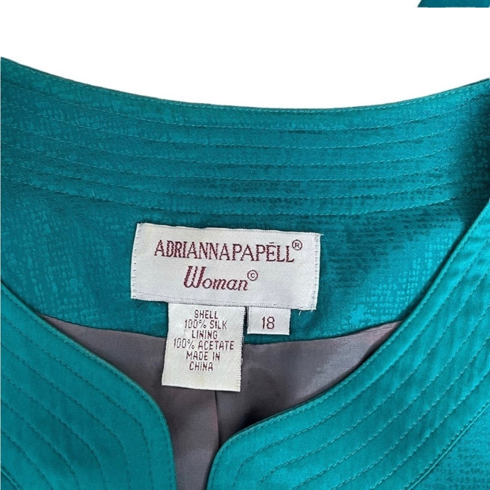 Adrianna Papell Silk Turquoise Blue Mermaidcore Event Evening Button Up Blazer - Picture 7 of 8